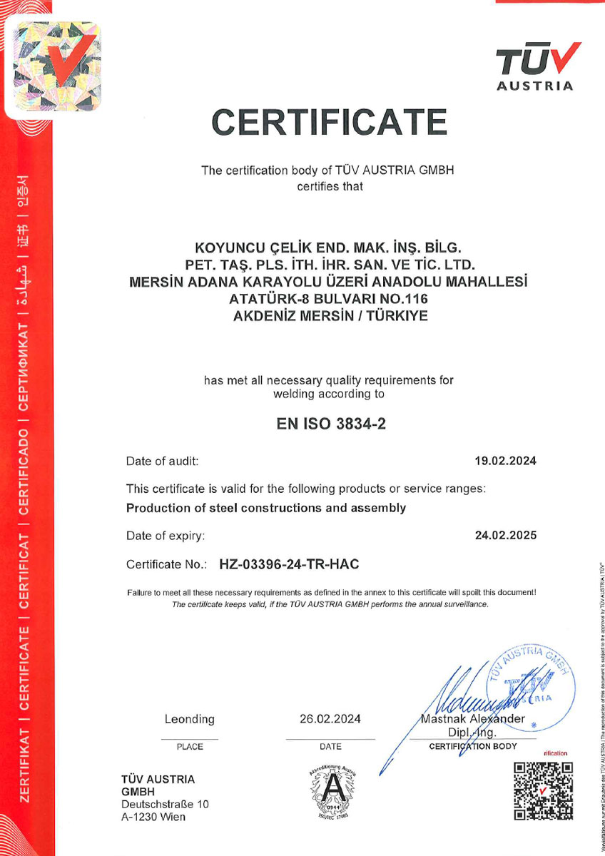 EN ISO 3834 Sertifikası